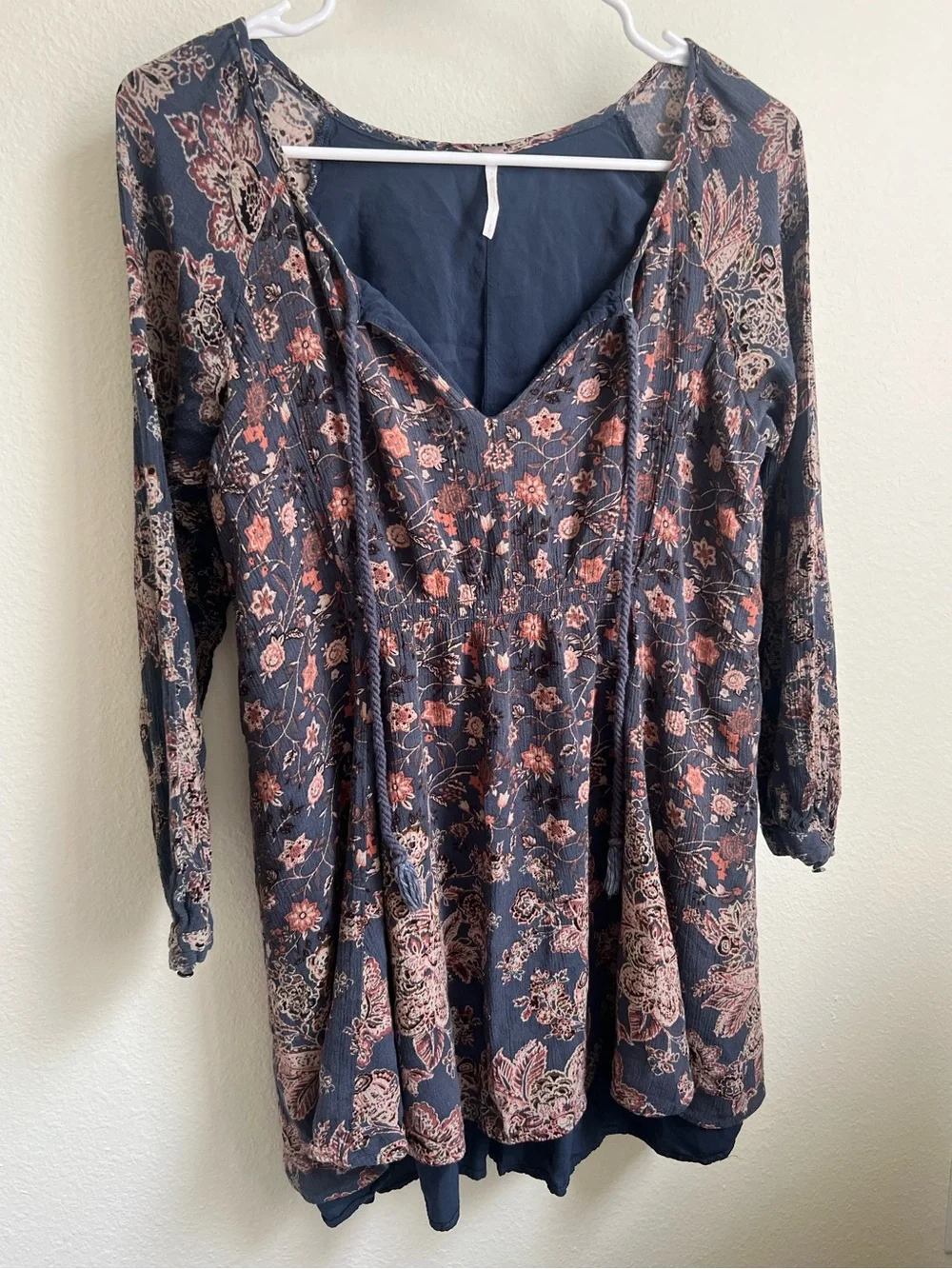 Free People Navy Floral Peasant Tunic